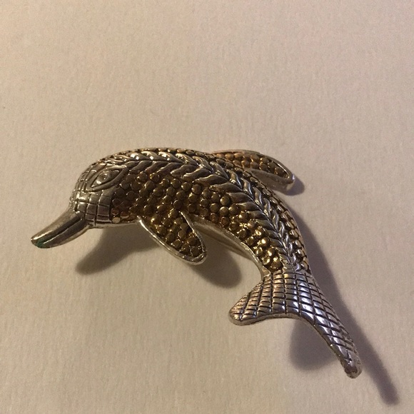 Dolphin Brooch Silver and Gold Tone - costume Jewelry - Picture 3 of 6